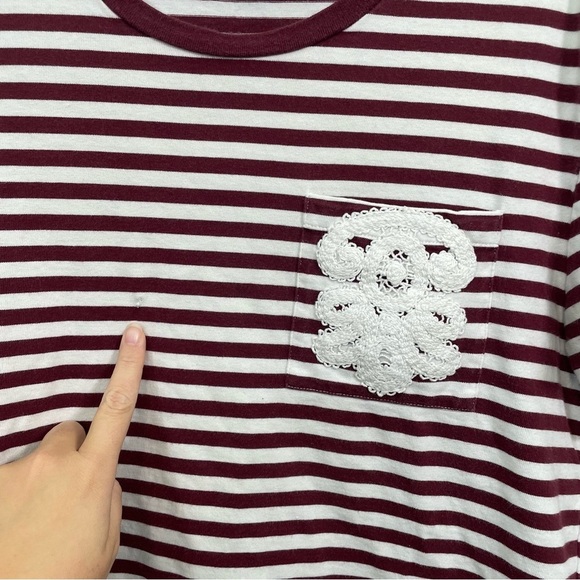 Burberry Burgundy and White Striped Tee - Picture 5 of 8
